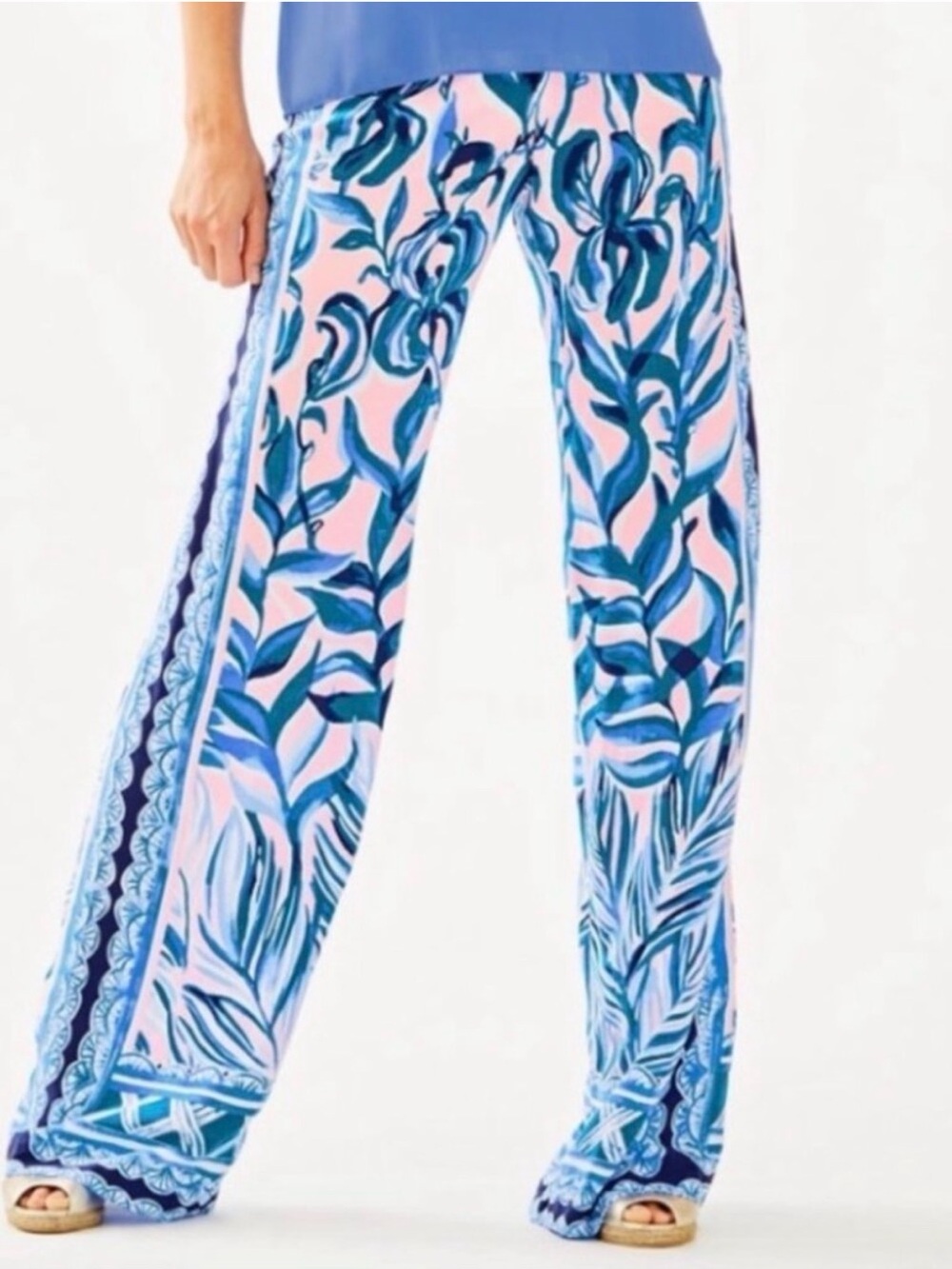 Lilly Pulitzer Bal Harbour Stretch Wide-Leg Pants - Blue & Pink